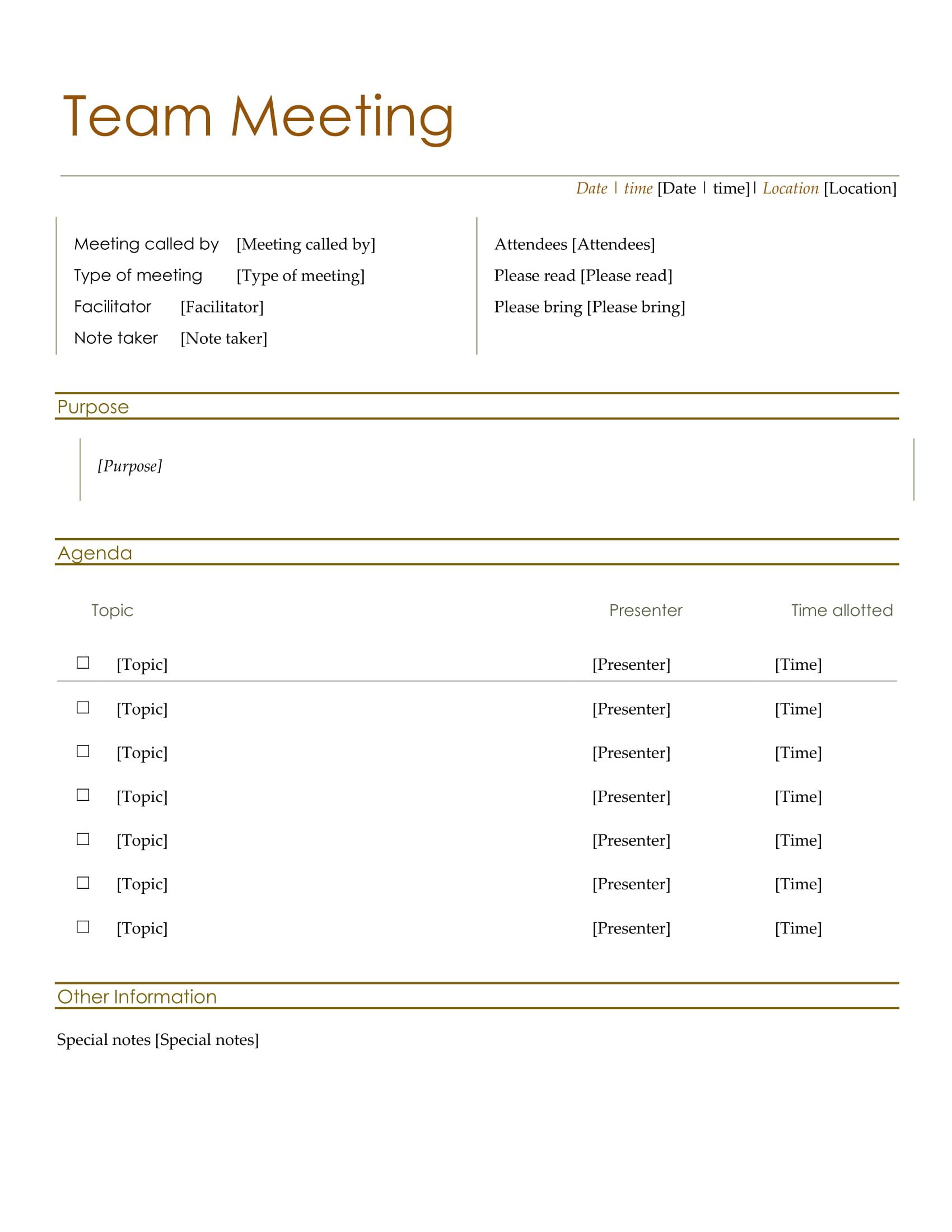 Agenda template with time slots