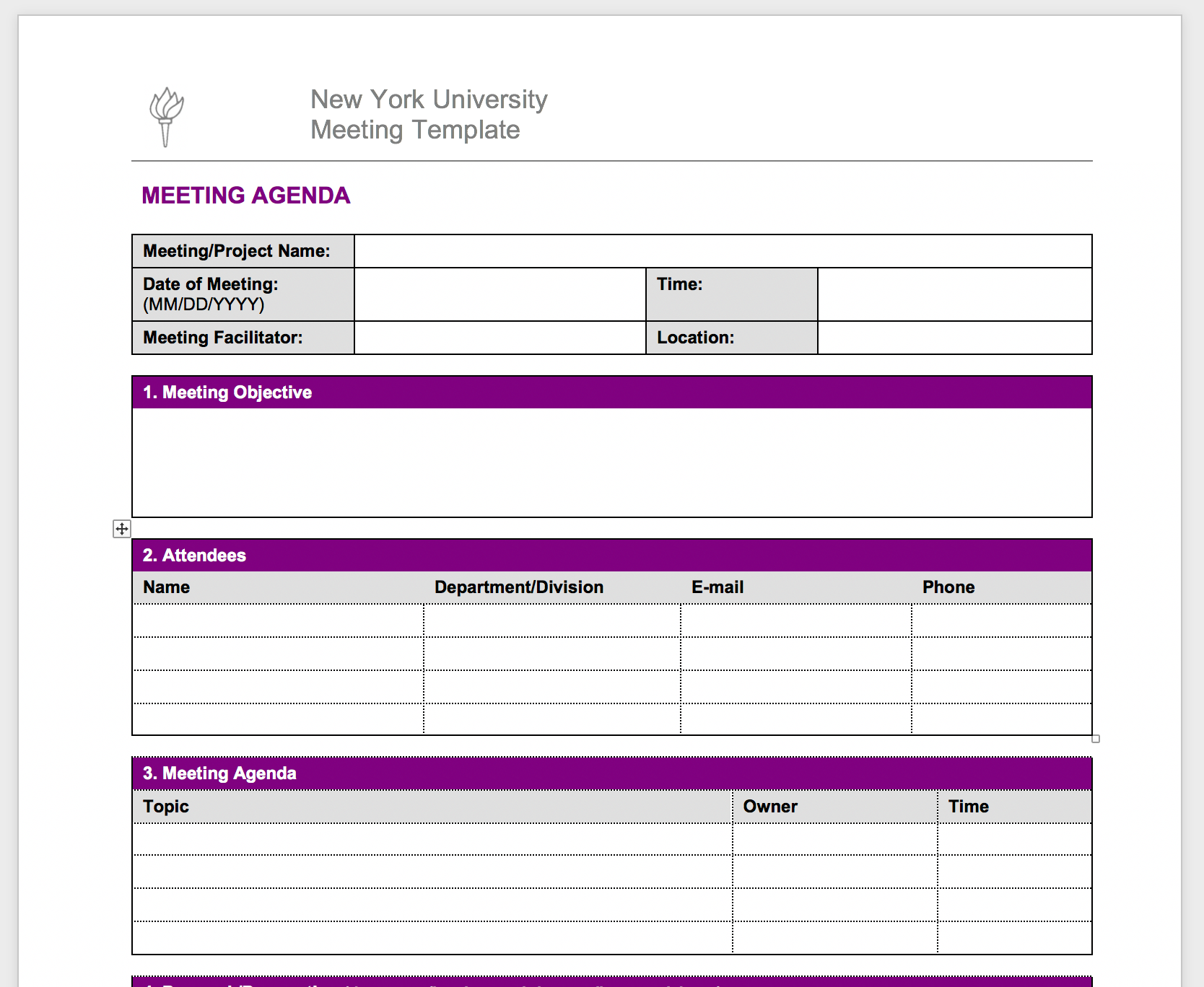 excel meeting agenda template