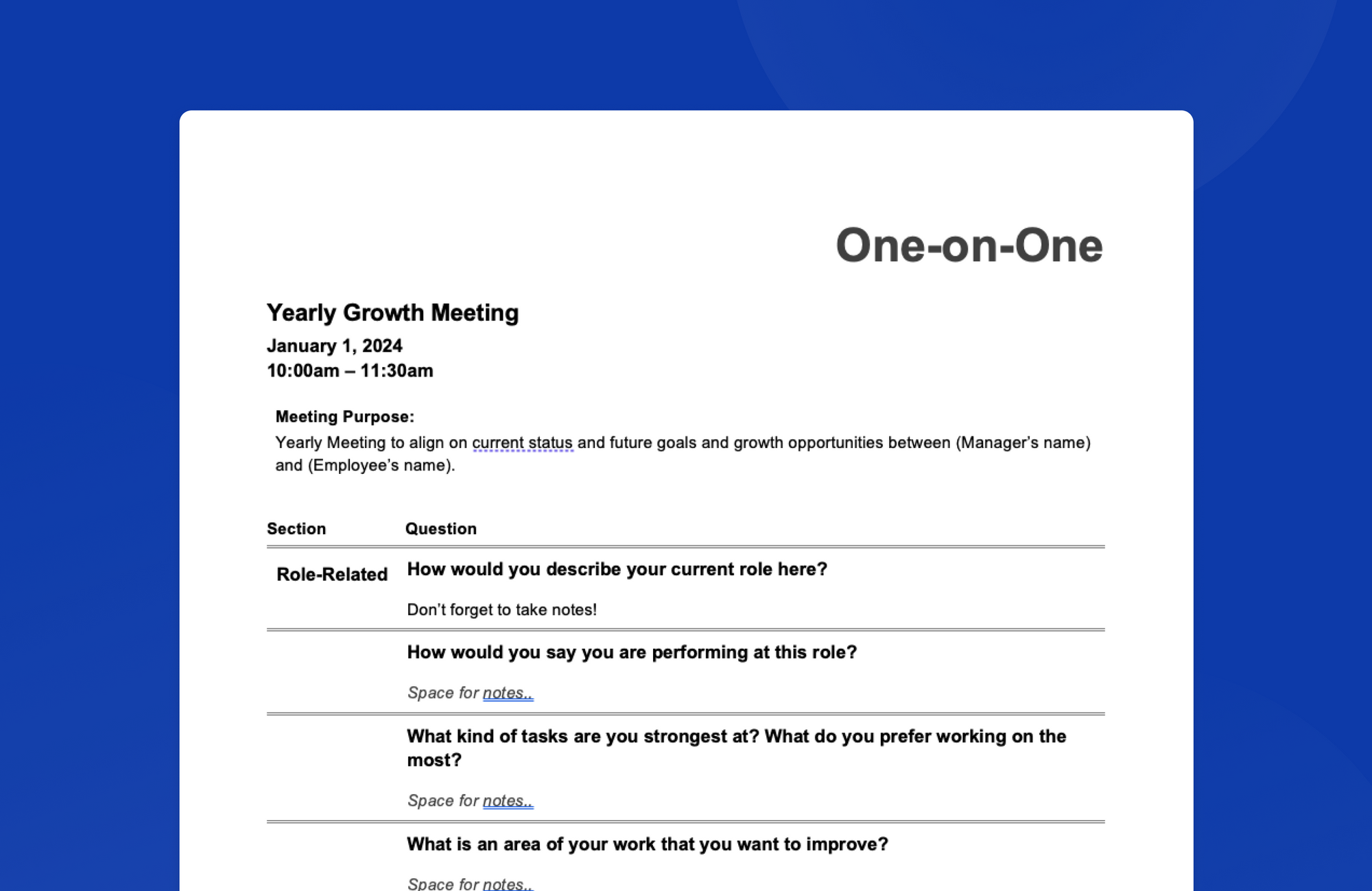 How to Run a Growth One-on-One Meeting (Free Templates)