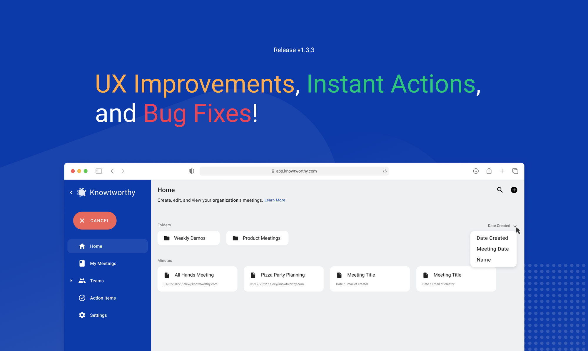 UX Improvements, Instant Actions, and Bug Fixes