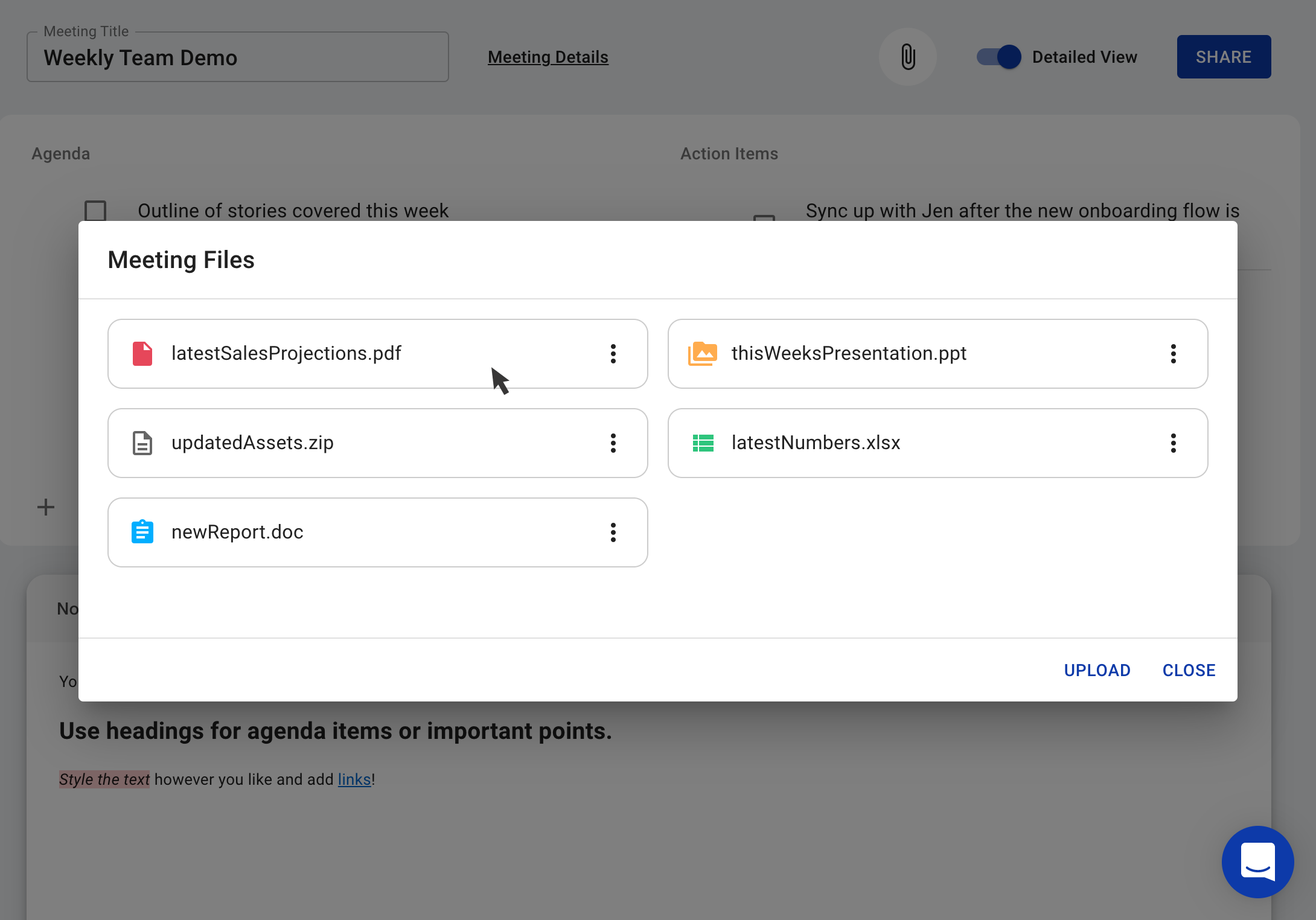 Uploading files to your meeting minutes.