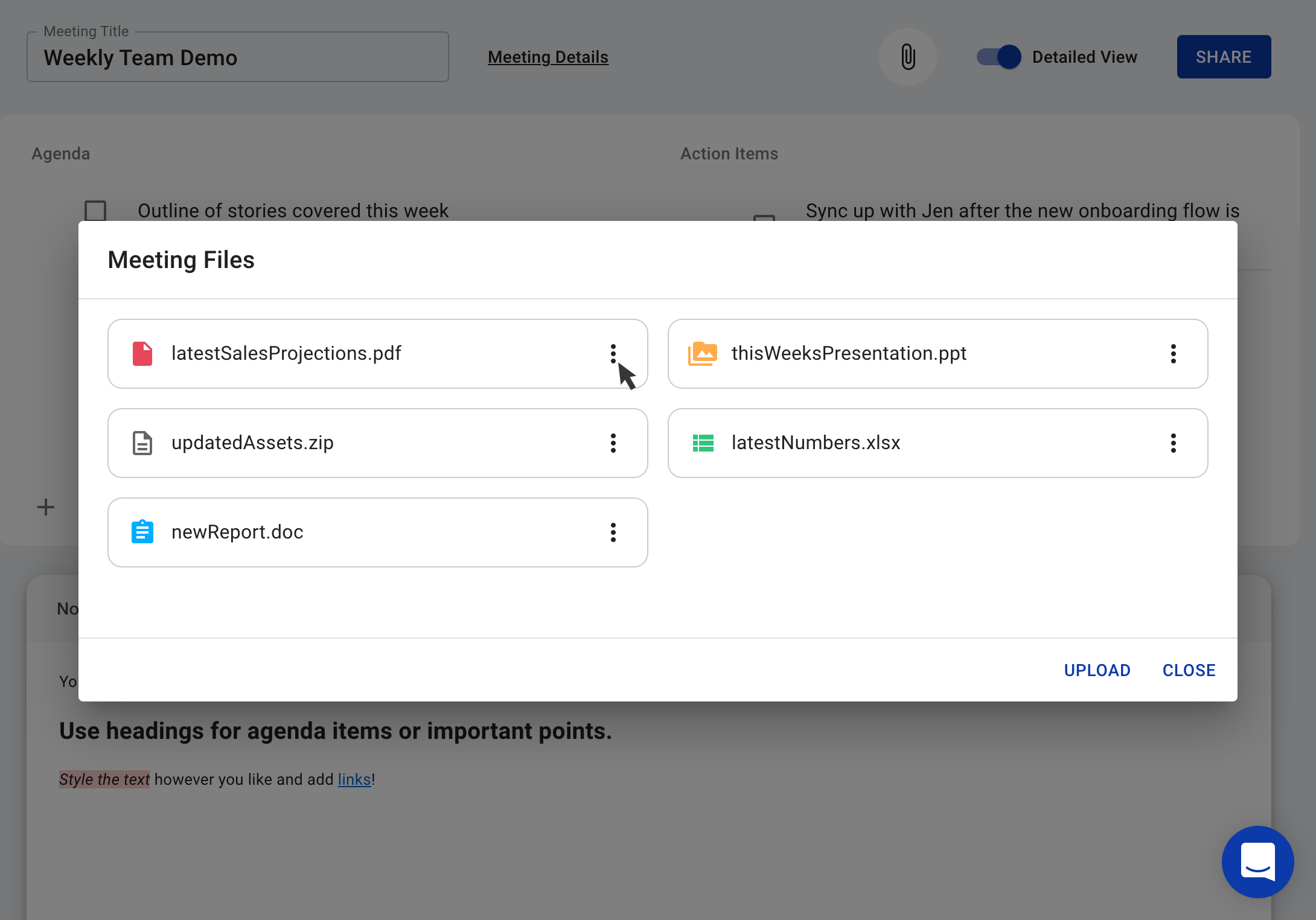 Uploading files to your meeting minutes.