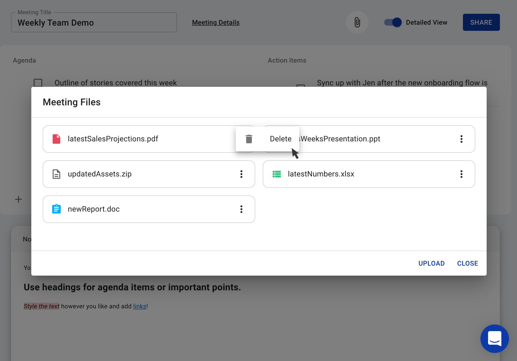 Uploading files to your meeting minutes.