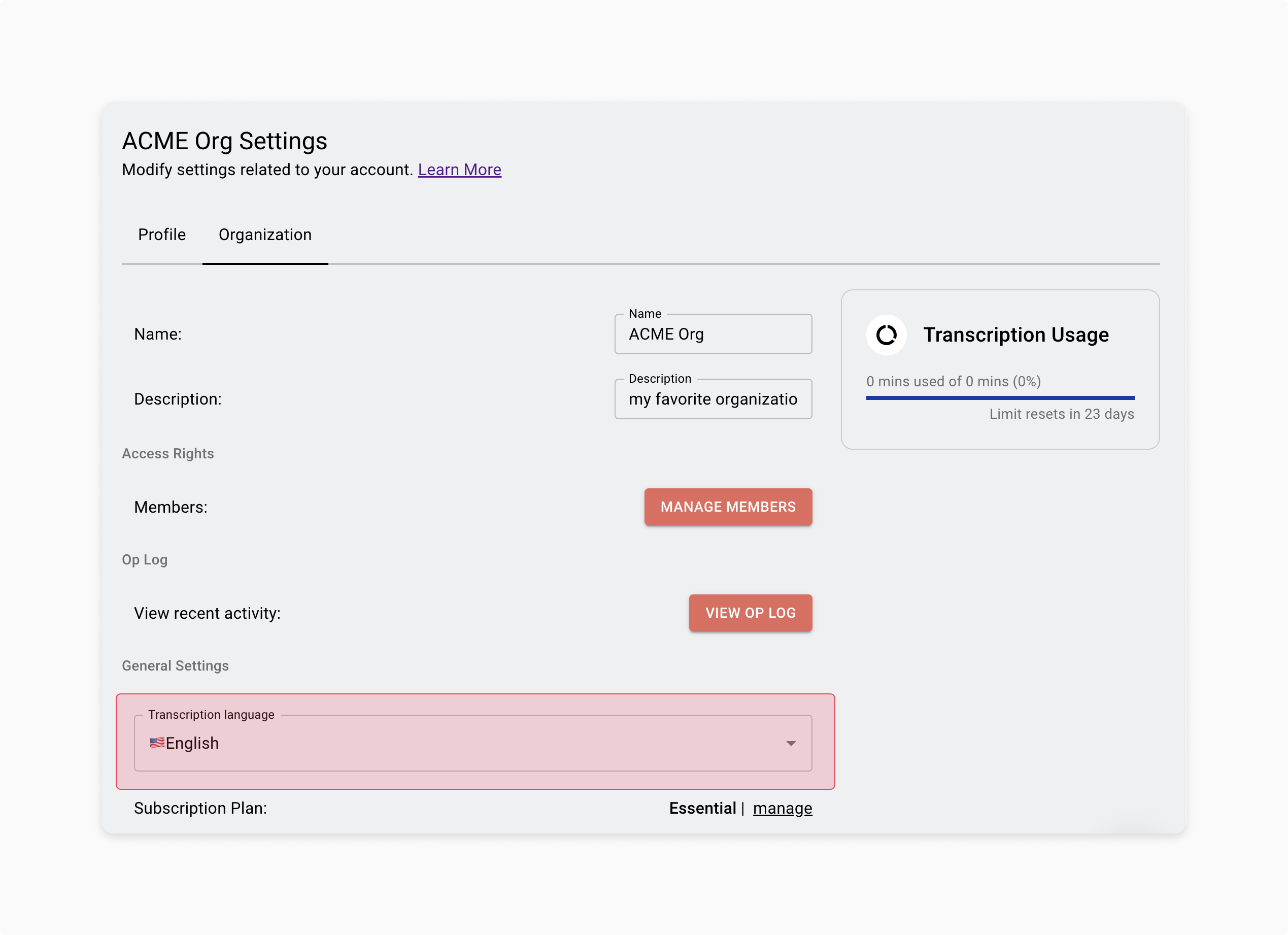 How to set your transcription language.