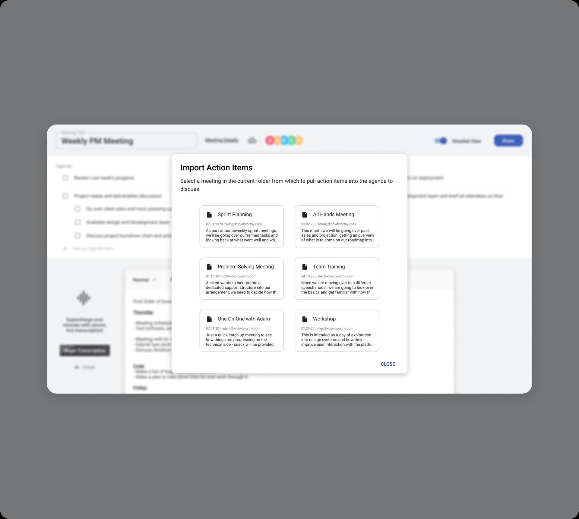 Knowtworthy real-time meeting document.