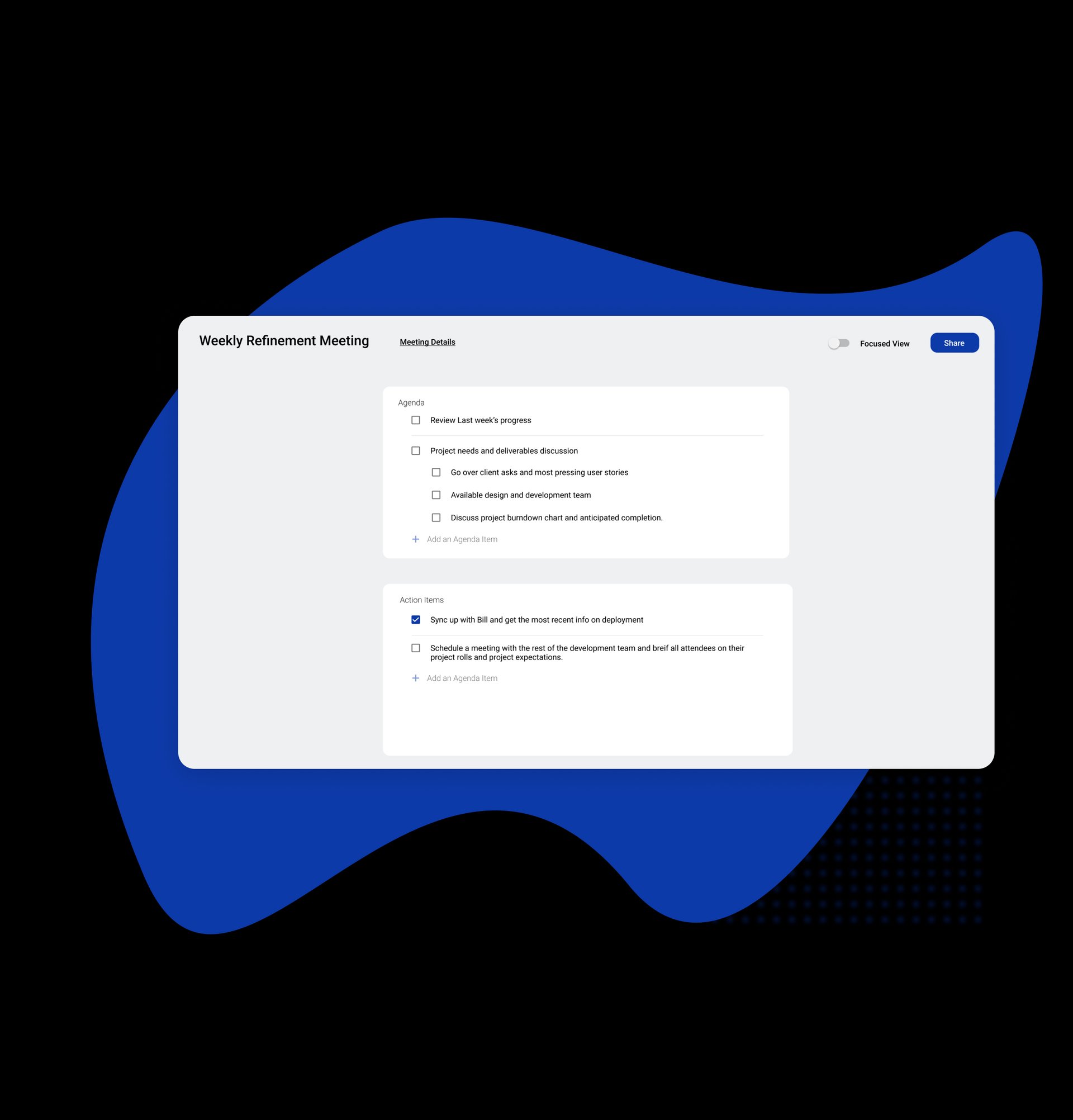 Knowtworthy meeting minutes document with agendas and action items.