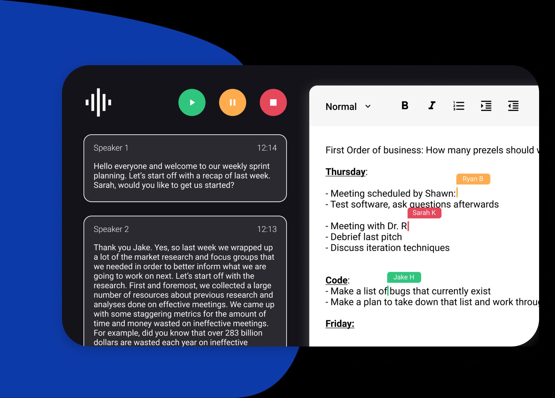 Knowtworthy real-time transcription and collaborative editing.