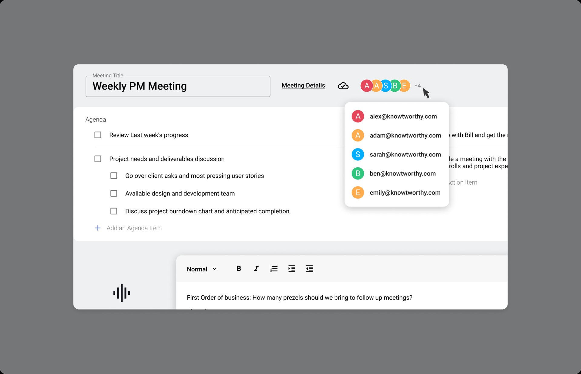 Share Knowtworthy meeting minutes with a single click.