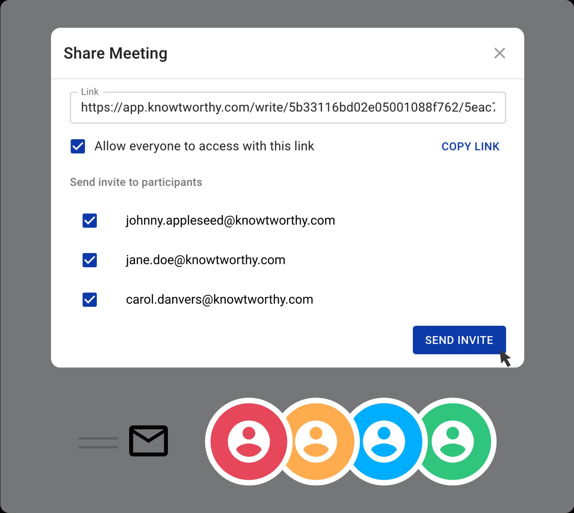 Share meetings with your team or with external members.