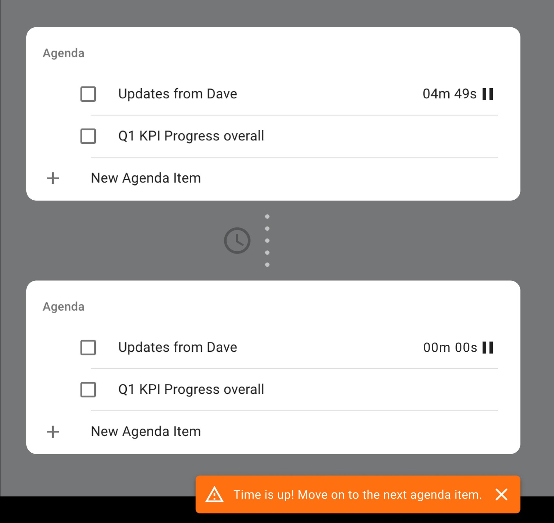 Agenda items can be assigned a maximum time.