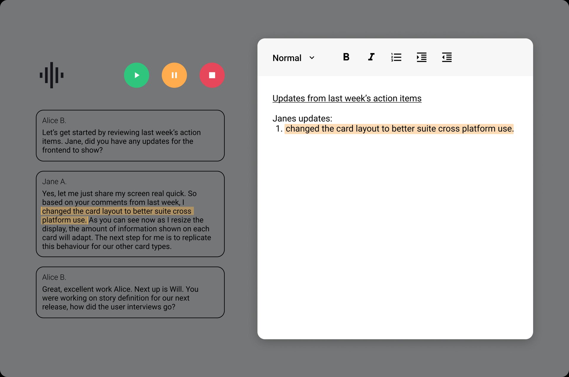 Copy and paste text directly from Knowtworthy real-time transcripts.