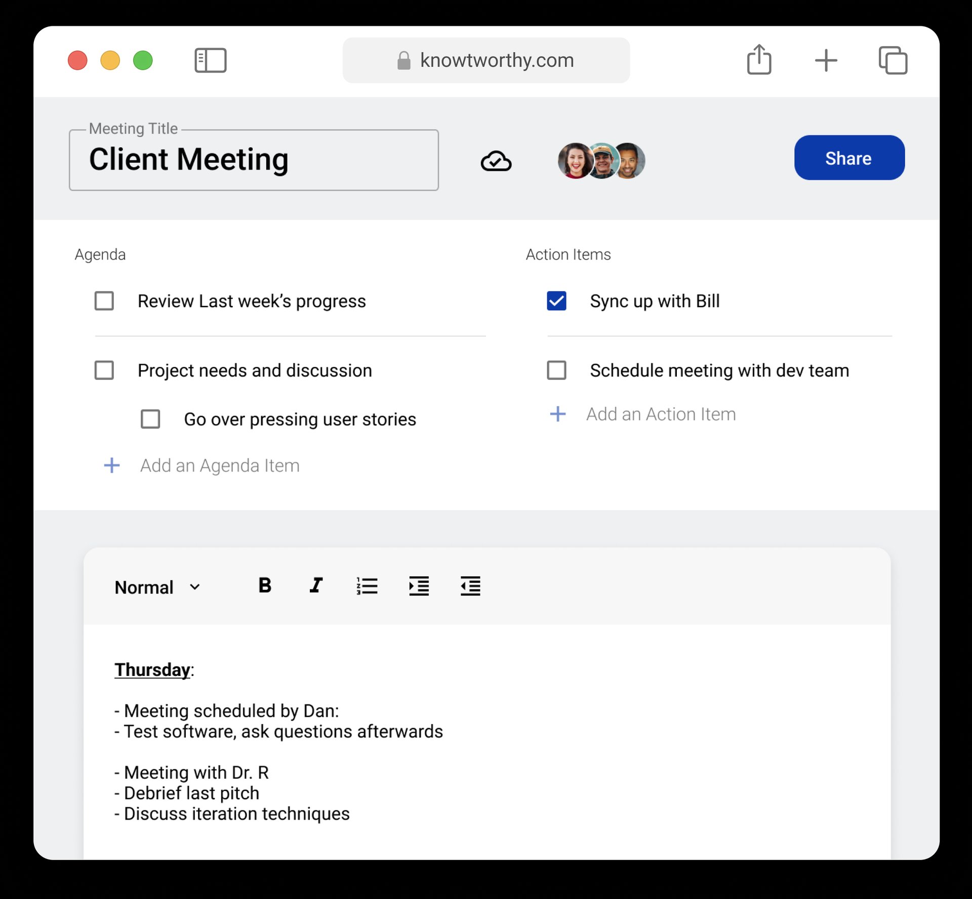 Knowtworthy meeting demo for freelancers