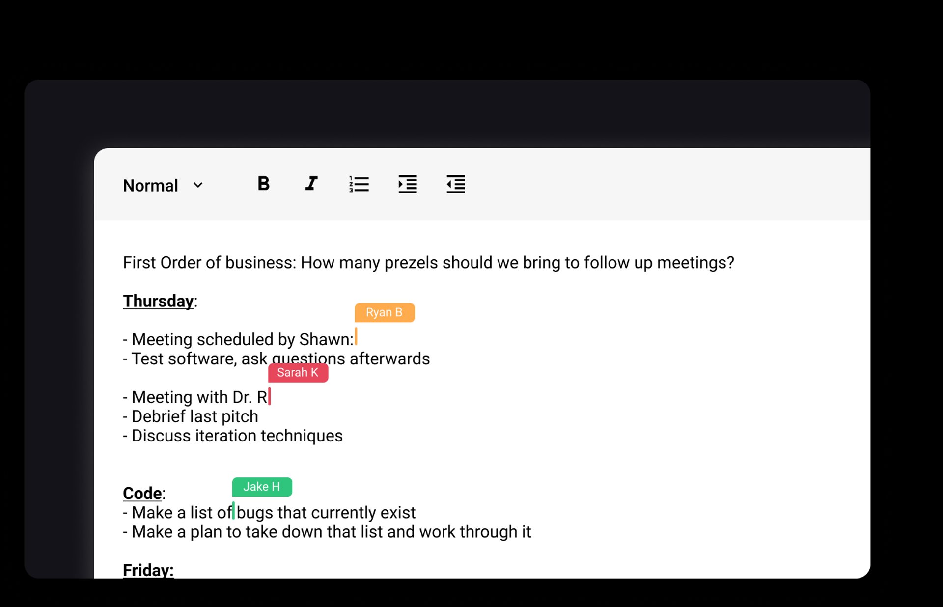 Knowtworthy real-time meetings document