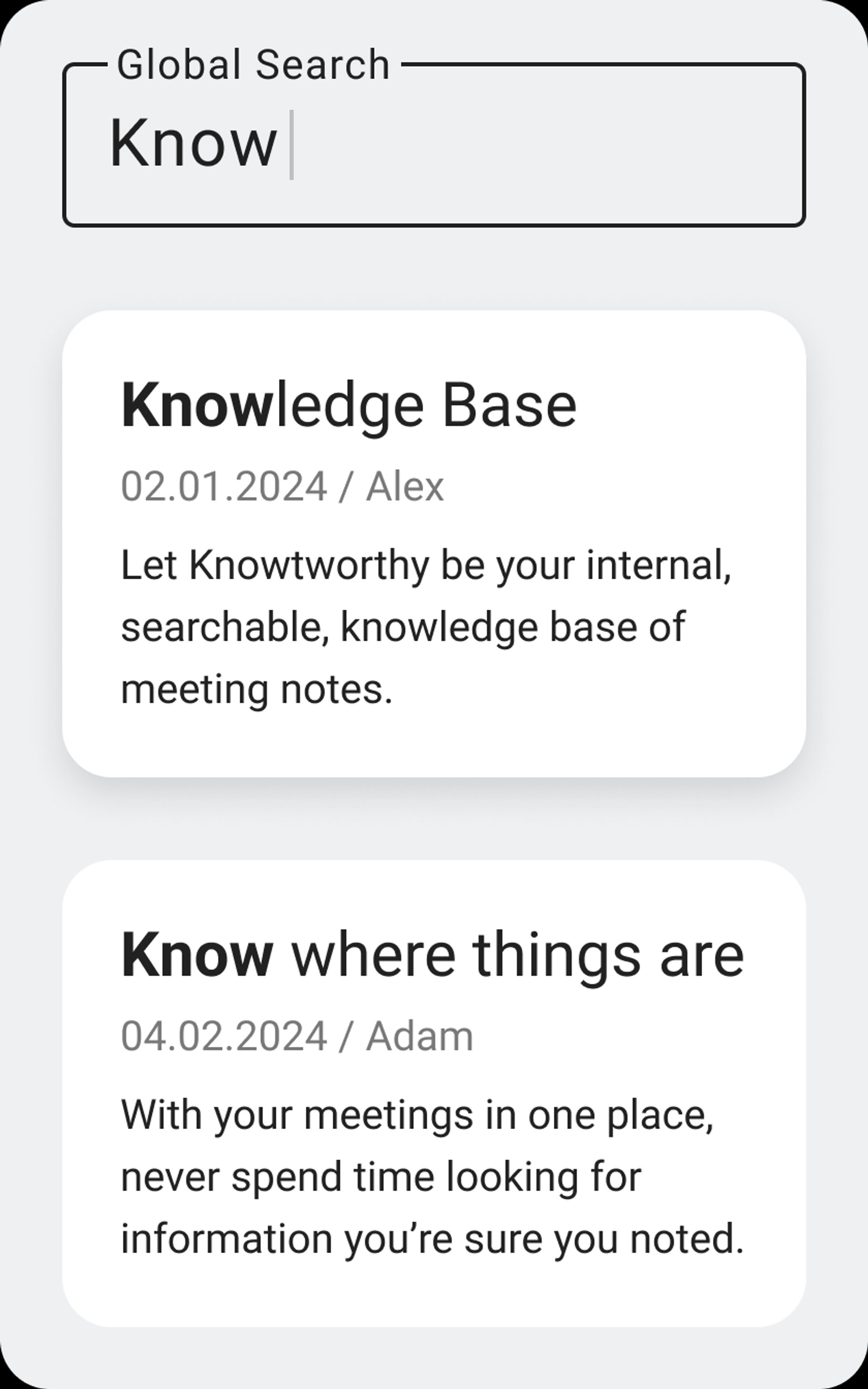 Knowtworthy meeting search