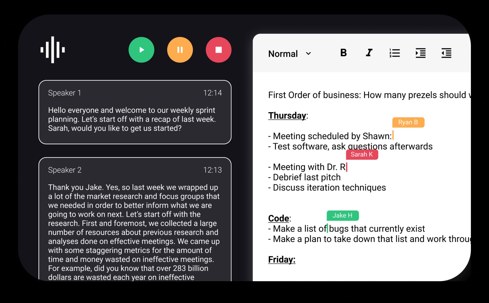 Knowtworthy transcription interface.