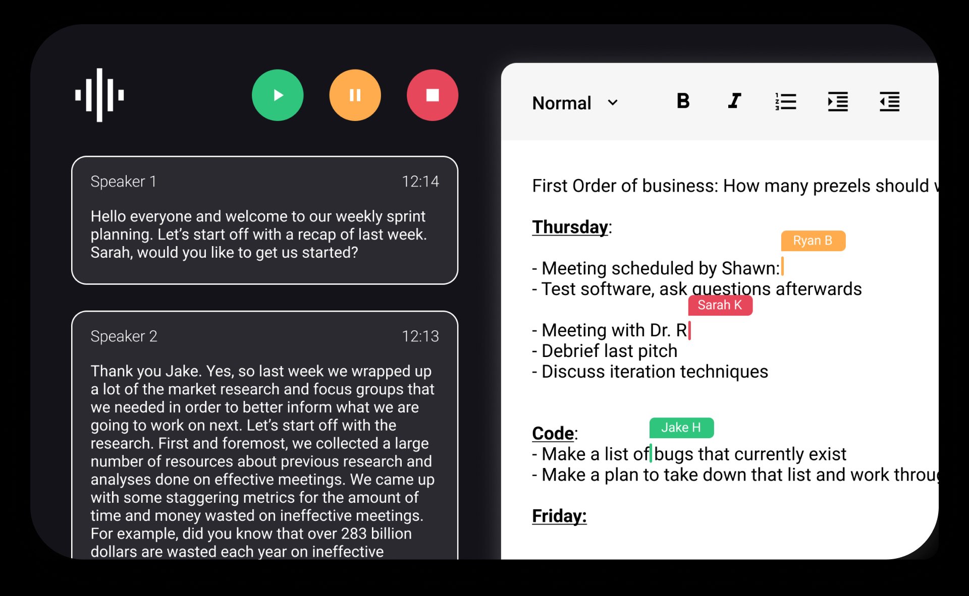 Knowtworthy real-time transcription and collaborative editing.
