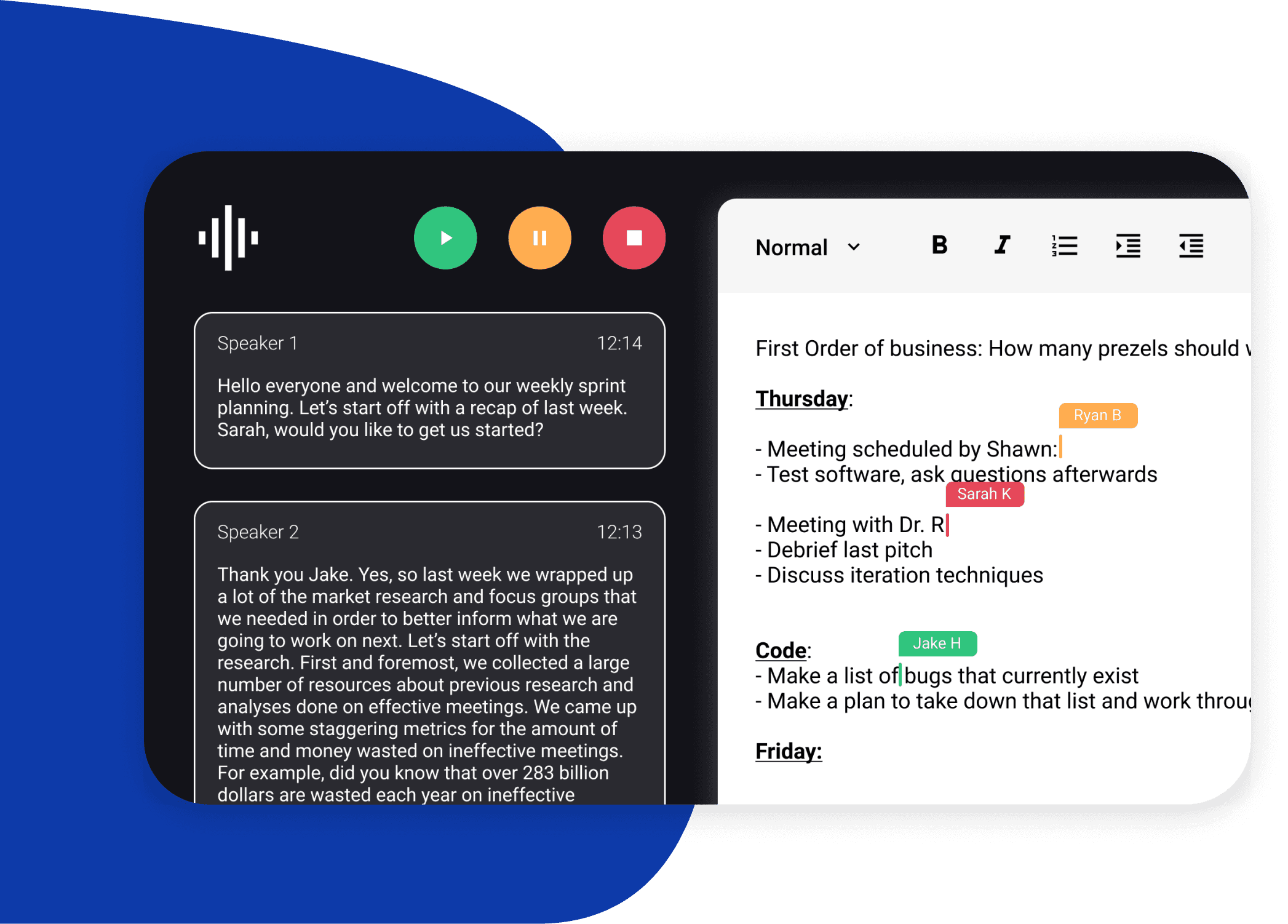 Knowtworthy real-time transcription and collaborative editing.