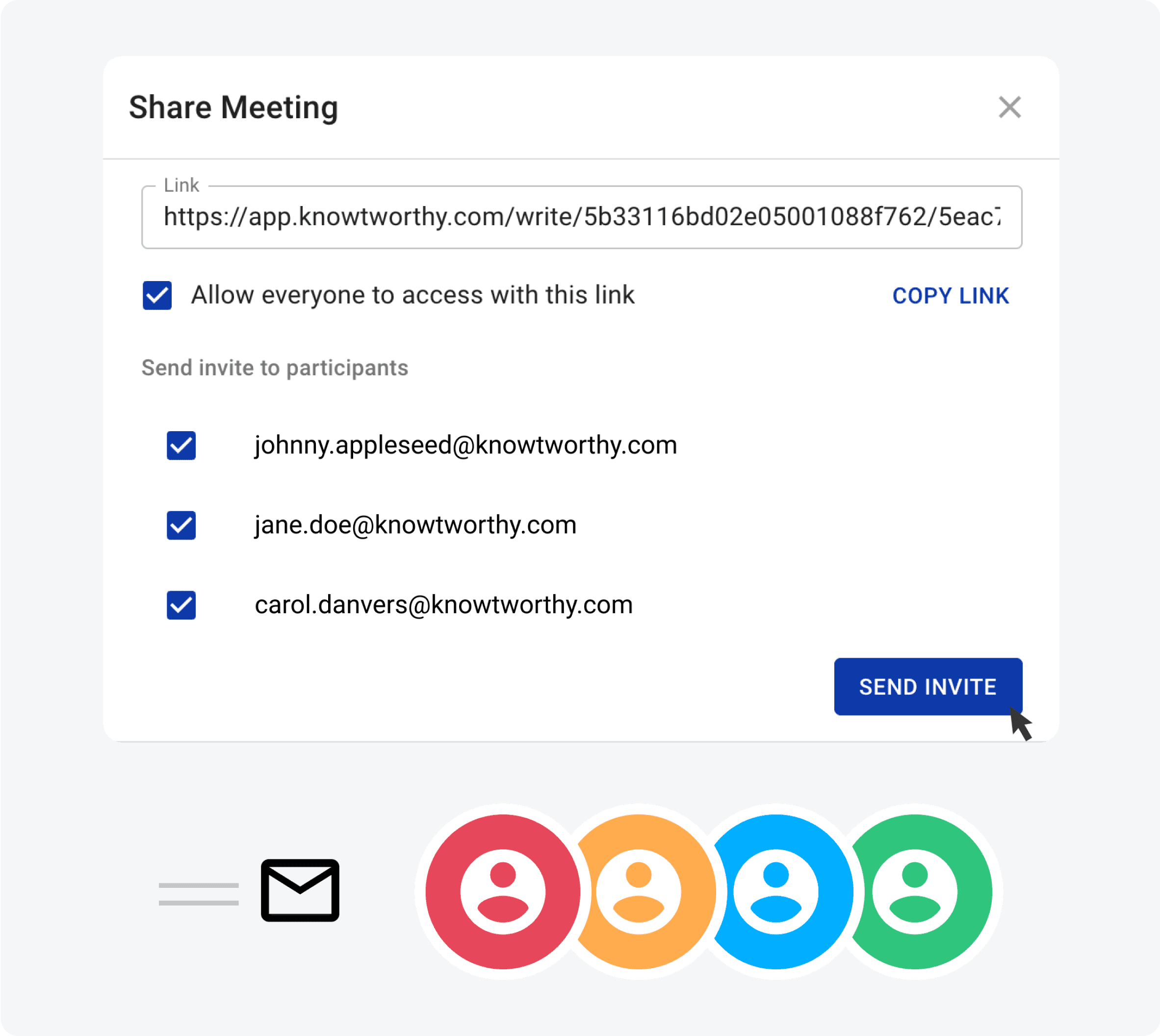 Share meetings with your team or with external members easily and quickly