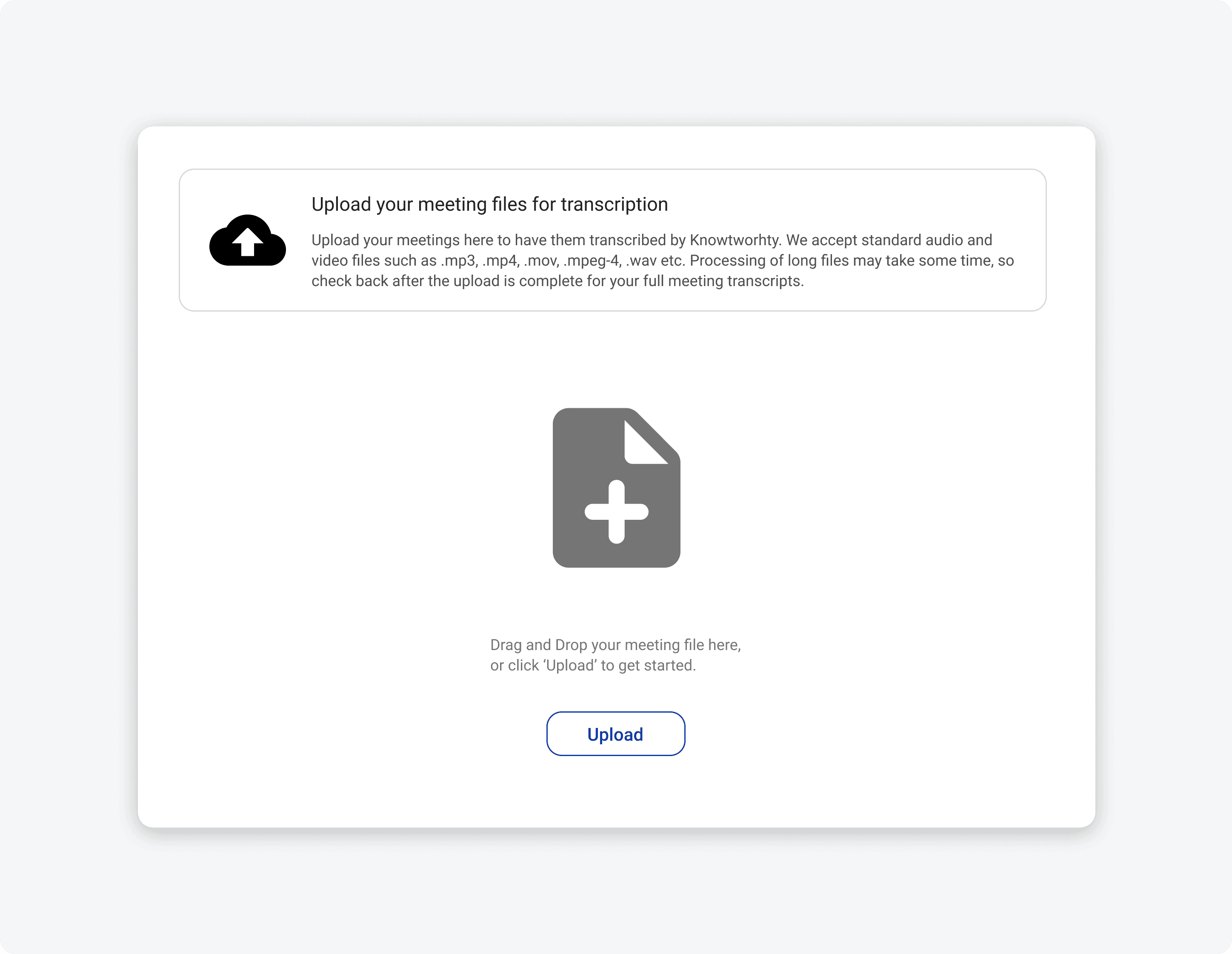 Upload audio and video files for high-quality transcription with Knowtworthy.